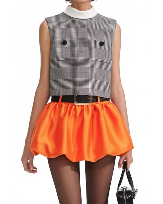 Self-Portrait Orange Bubble Hem Taffeta Skort