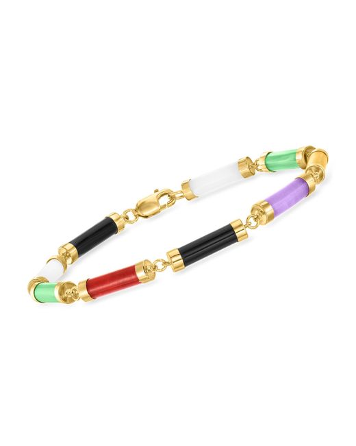 Ross-Simons Multicolor Colored Jade Cylinder-link Bracelet