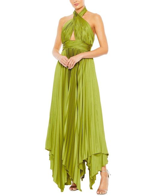 Mac Duggal Green Pleated Asymmetrical Gown
