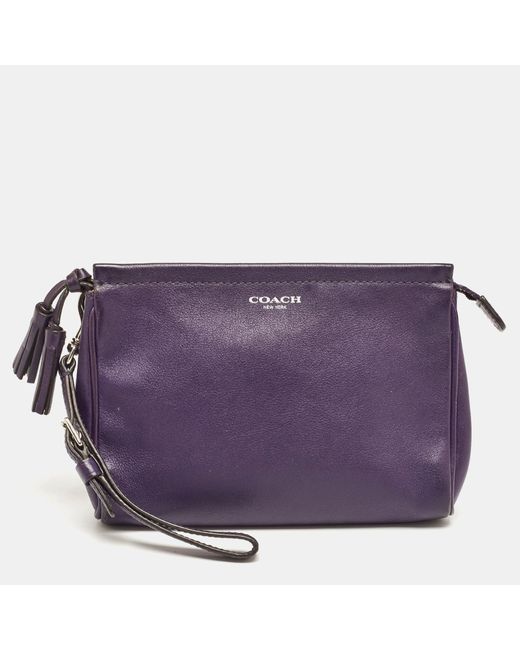 COACH Purple Leather Wristlet Clutch