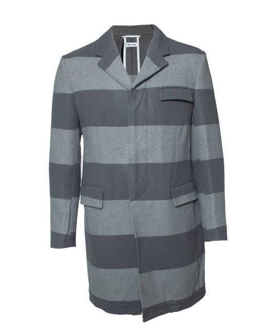 Thom Browne Gray Striped Wool Coat for men