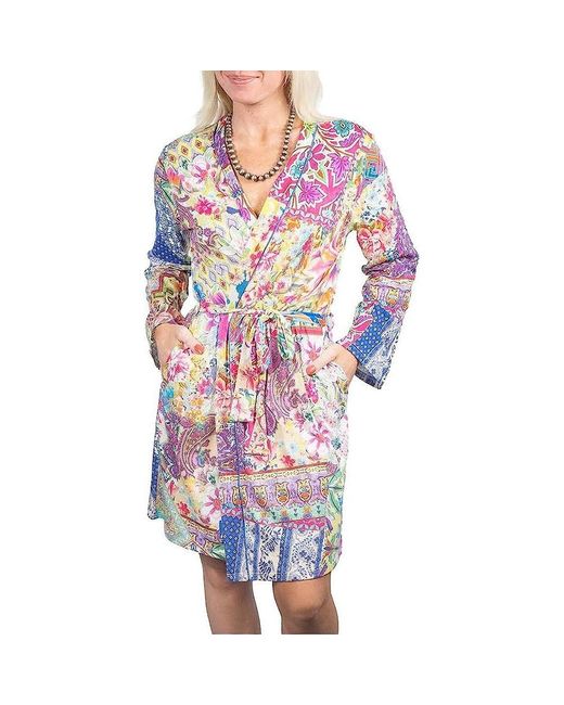 Johnny Was Red Talavera V-neck Belted Cotton Modal Sleep Robe Color