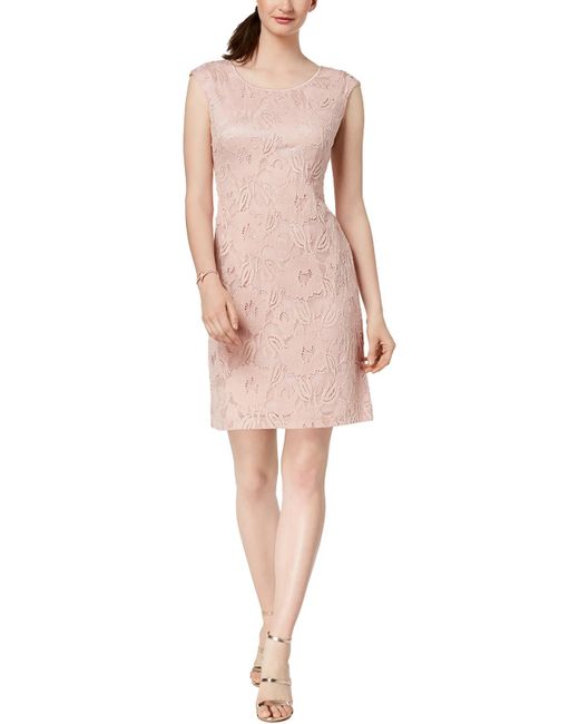 Connected Apparel Pink Lace Sequin Cocktail And Party Dress