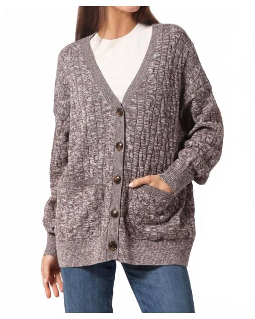 Minnie Rose Gray Cotton Oversized Marled Cable Cardigan