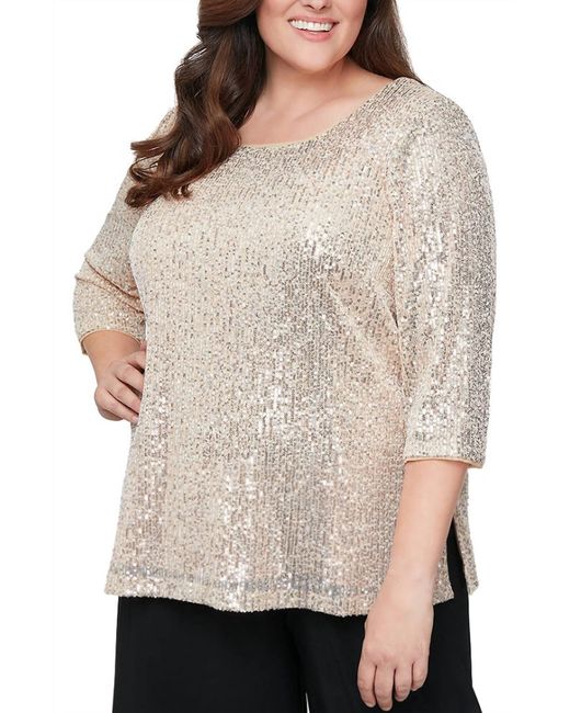 Alex Evenings Natural Sequined Party Top