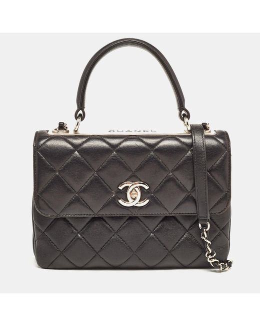 Chanel Black Quilted Leather Small Trendy Cc Flap Top Handle Bag