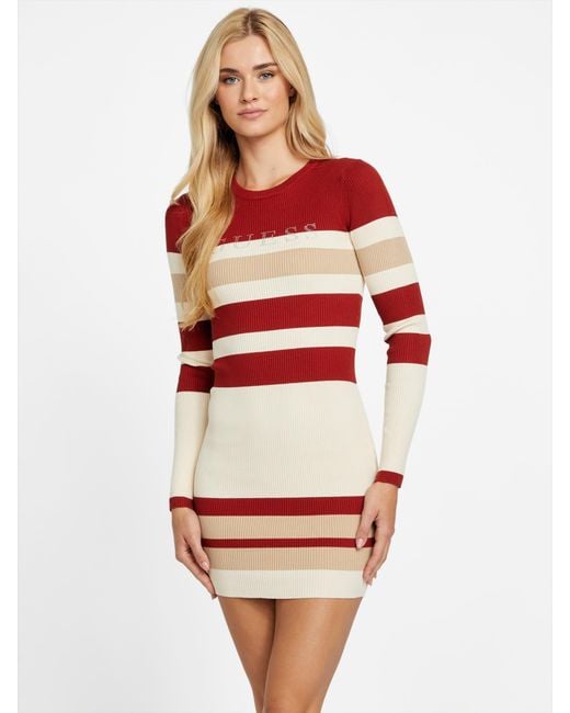 Guess Amiri Striped Sweater Dress in Red | Lyst