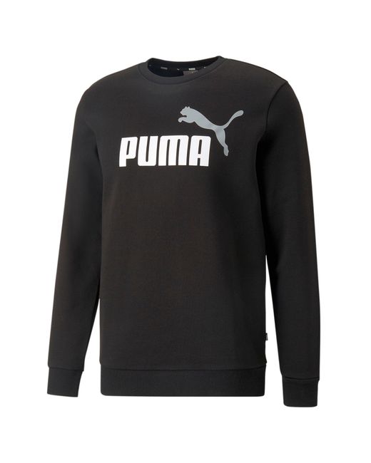 PUMA Black Essentials+ Two-tone Big Logo Crew Neck Sweater for men