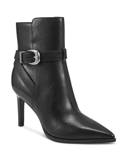 Marc Fisher Black Rafia Leather Pointed Toe Ankle Boots