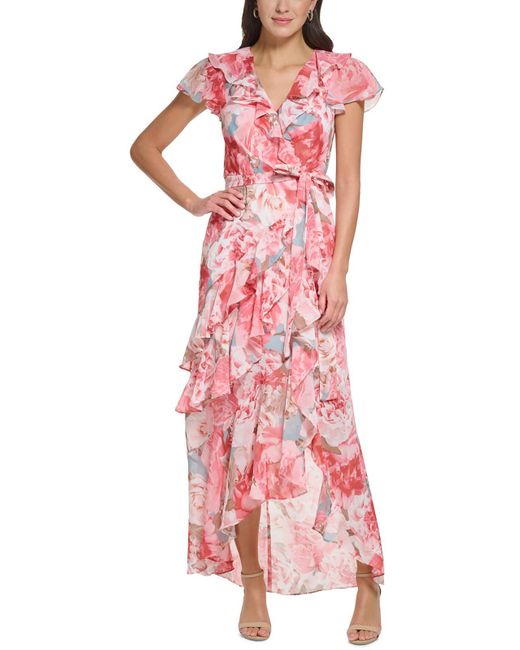 Eliza J Pink Chiffon Floral Maxi Dress