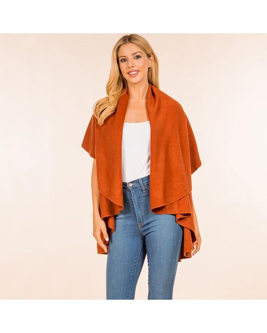 TRUEDAMES Orange Open Front Solid Wrap Poncho