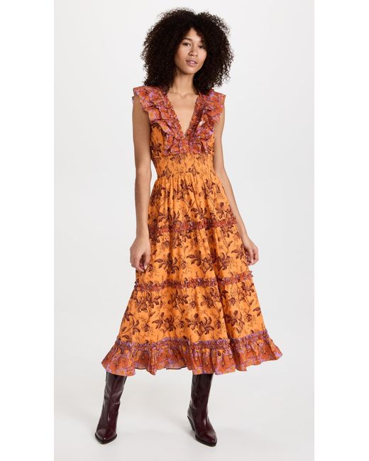 Love The Label Orange Azalea Ruffled Midi Dress Beryl Mango Print