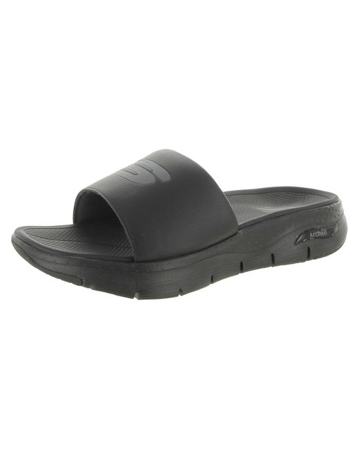 Skechers Black Faux Leather Cushioned Footbed Slide Sandals for men
