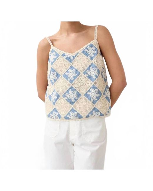 Raisonnel Blue Crochet Patchwork Cami Top