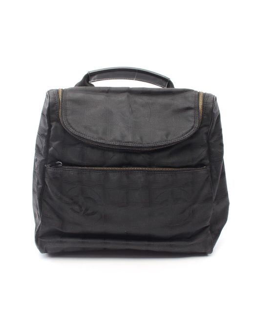 Chanel Black New Travel Line Backpack Rucksack Nylon Canvas Leather