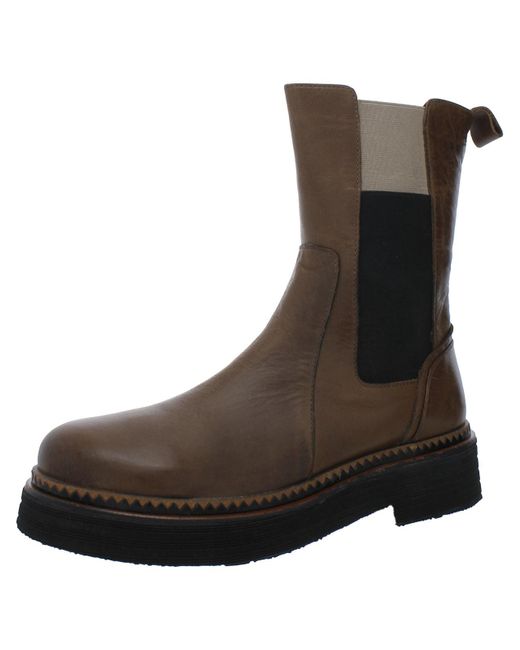 BUENO Brown Gizelle Leather Round Toe Wedge Boots for men