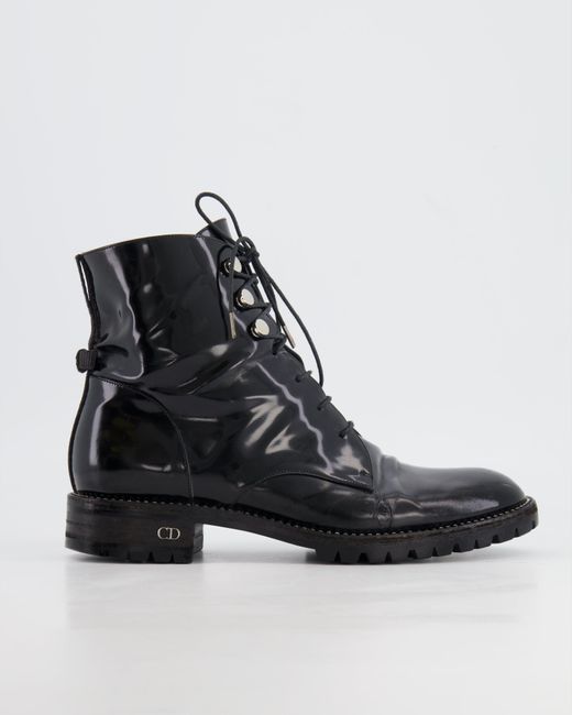 Dior Black Patent Leather Combat Boots