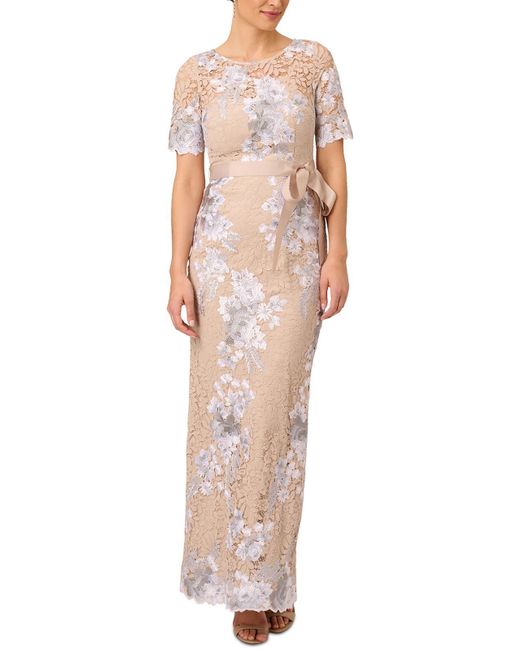 Adrianna Papell Multicolor Embroidered Lace Evening Dress