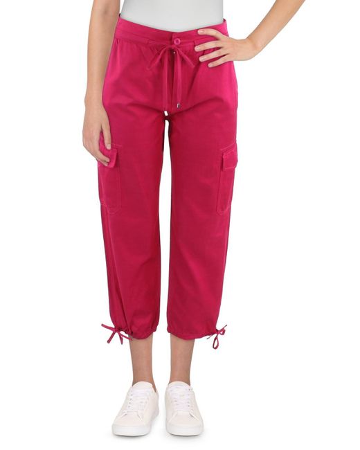 Lauren by Ralph Lauren Red Solid Cropped Cargo Pants