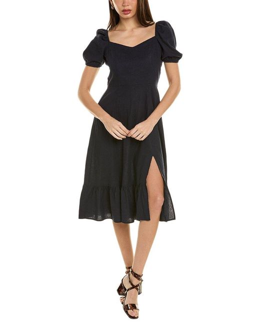 Ellen Tracy Black Sweetheart Linen-blend Midi Dress