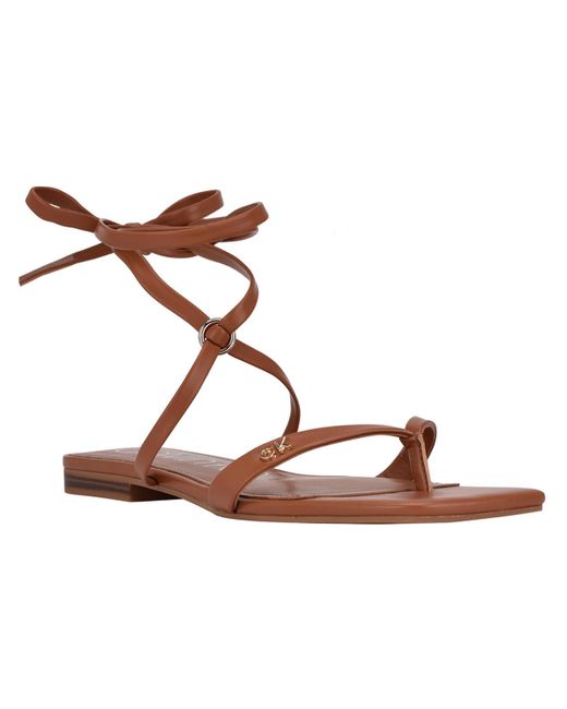 Calvin Klein Brown Minola Faux Leather Ankle Tie Thong Sandals
