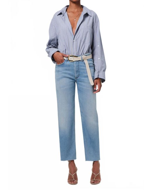 Citizens of Humanity Blue Palma High Waist Raw Hem Straight Leg Jeans