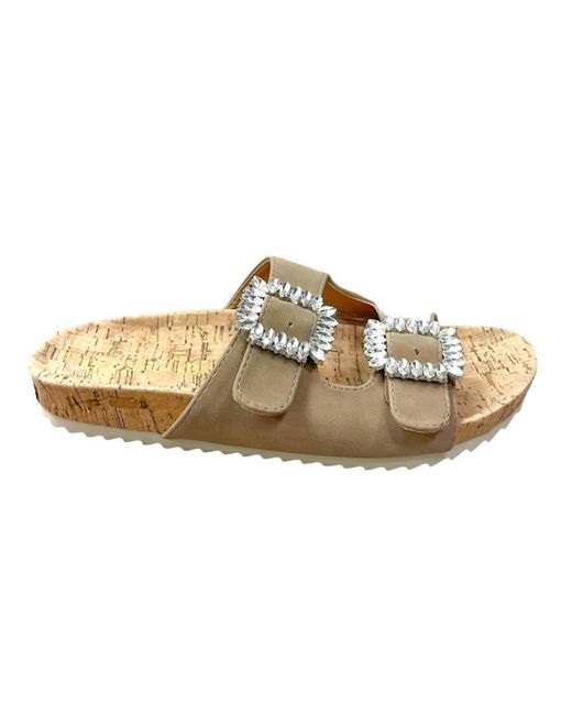 Ccocci Natural Jamie Rhinestone Slide Sandal