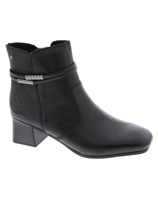 Rieker Black Susi 73 Leather Square Toe Ankle Boots