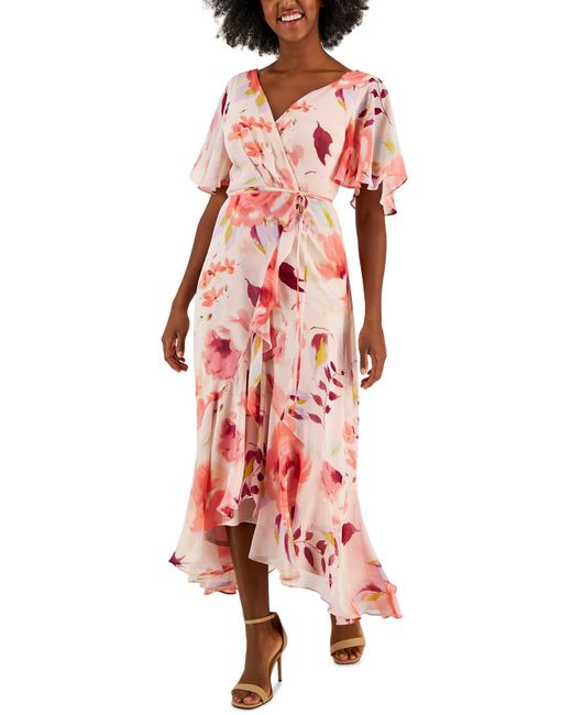Taylor Red Chiffon Floral Maxi Dress