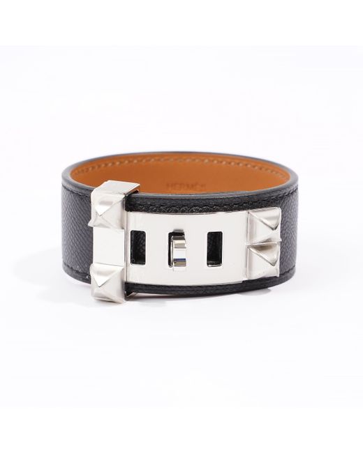 Hermès White Collier De Chein Bracelet Leather