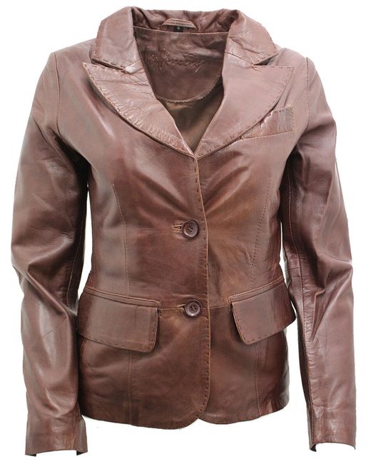 Infinity Leather Brown 2 Button Blazer Jacket-Newport