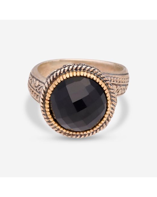 Konstantino Black Calypso Sterling Silver And 18k Yellow Gold,onyx Ring Dkj844-120