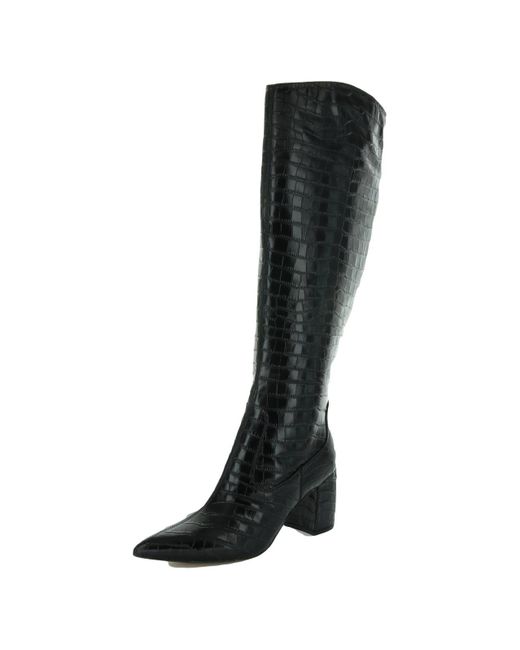 Marc Fisher Black Retie 4 Leather Embossed Over-the-knee Boots