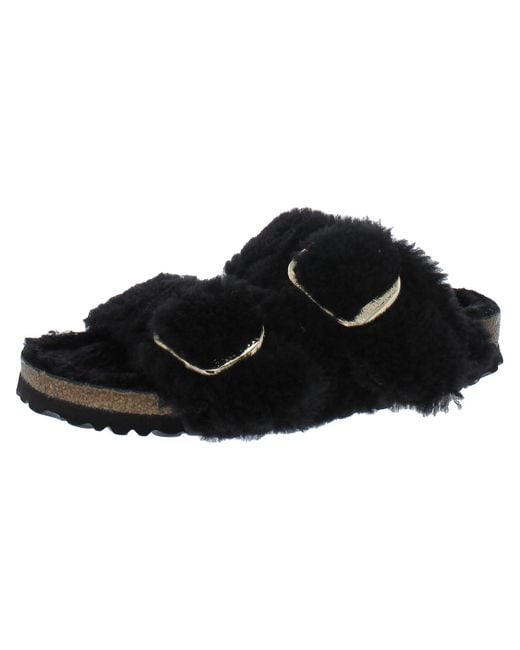 Birkenstock Black Arizona Shearling Cork Buckle Footbed Sandals