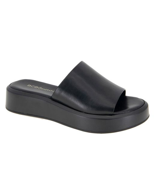 BCBGeneration Black Farah Faux Leather Peep-toe Slide Sandals