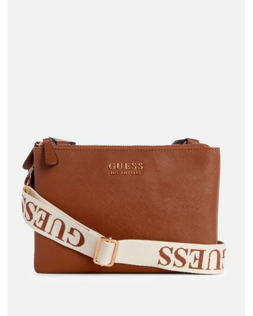 Guess Factory Brown Lindfield Triple Compartment Crossbody