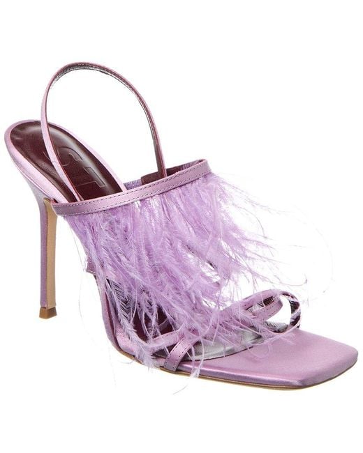 STAUD Women's Purple Anise Feather Satin Slingback Sandal