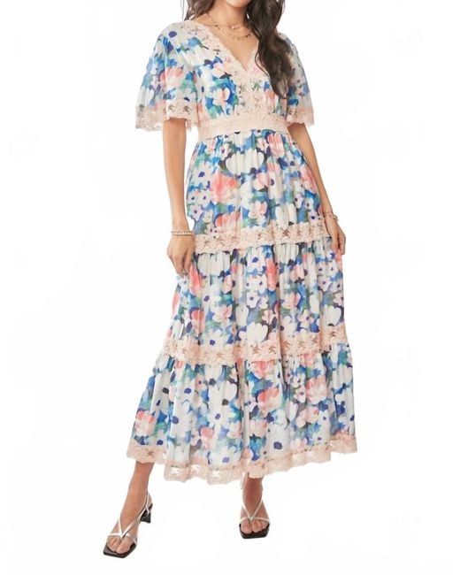 knee length dresses for ladies Davi & Dani Geo 2 Tone Printed Wavi Trim Tiered Maxi Dress Pink / S