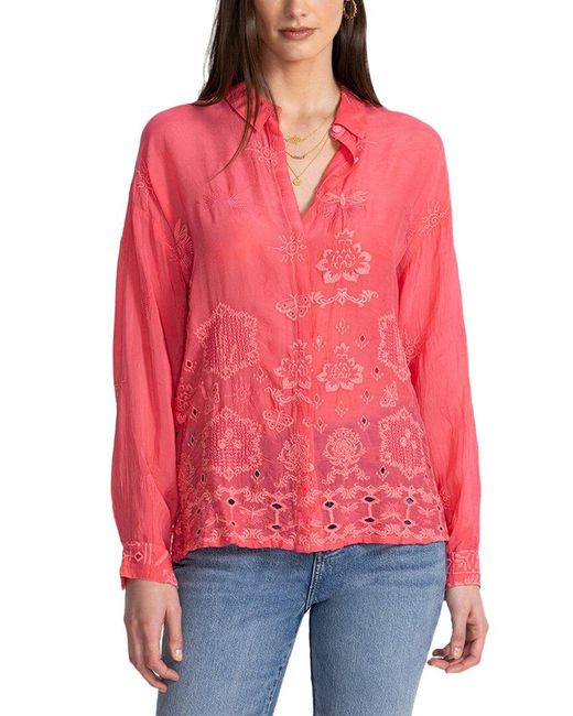 Johnny Was Red Slim Audrey Button-Down Shirt