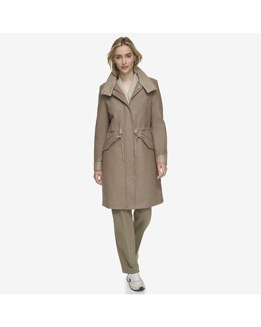 Andrew Marc Natural Chesme Melange Wool With Faux Leather