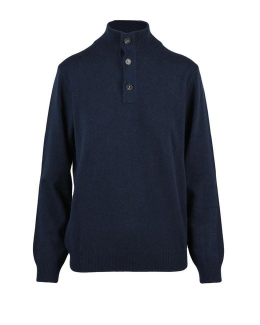 Kangra Blue Wool-Blend Button Sweater for men