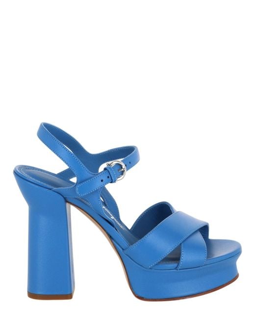 Ferragamo Blue Sonya Platform Heel Sandals