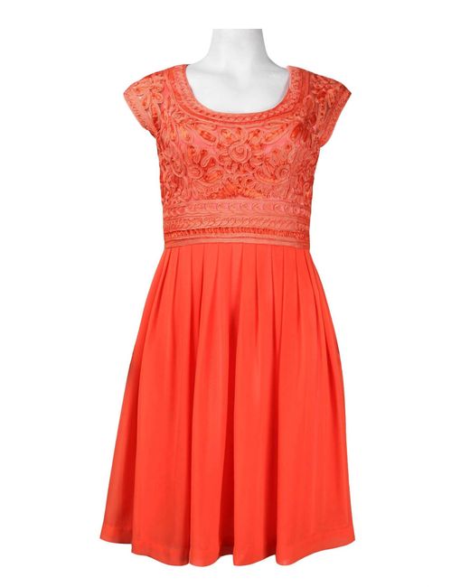 Sue Wong Soutache Embroidered Pleated A-Line Dress