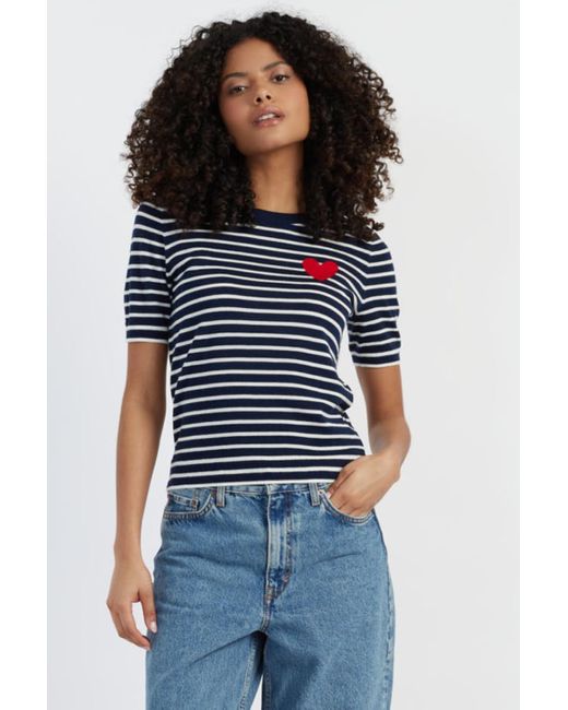 Chinti & Parker Blue Cream Merino Heart Breton T-Shirt