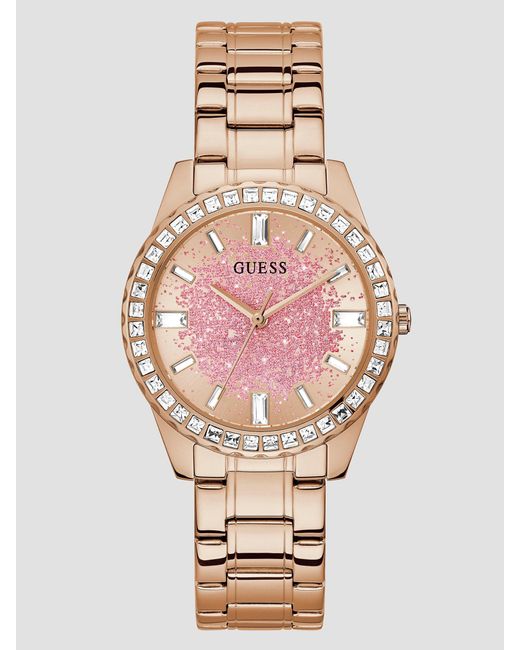 Guess Factory Rose Gold-tone And Pink Glitter Analog Watch