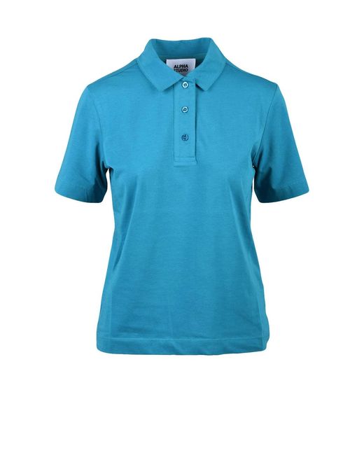Alpha Studio Blue Cotton Elastane Stretch Polo
