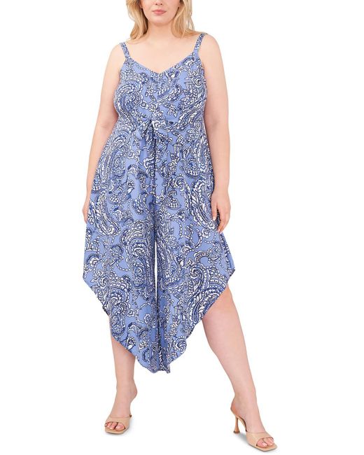 Vince Camuto Blue Plus Printed Ruffled Jumpsuit