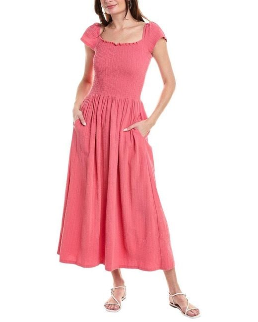Splendid Pink Tai Ruched Midi Dress