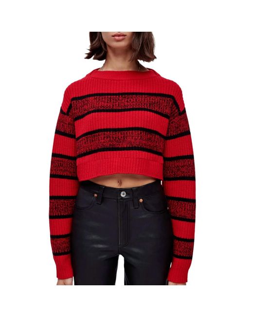 Re/done Red Cropped Boatneck Pullover Sweater