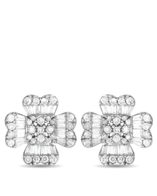 Non-Branded White Lb Exclusive 14k Gold 1.0ct Diamond Round And Baguette Flower Earrings Er28435-w